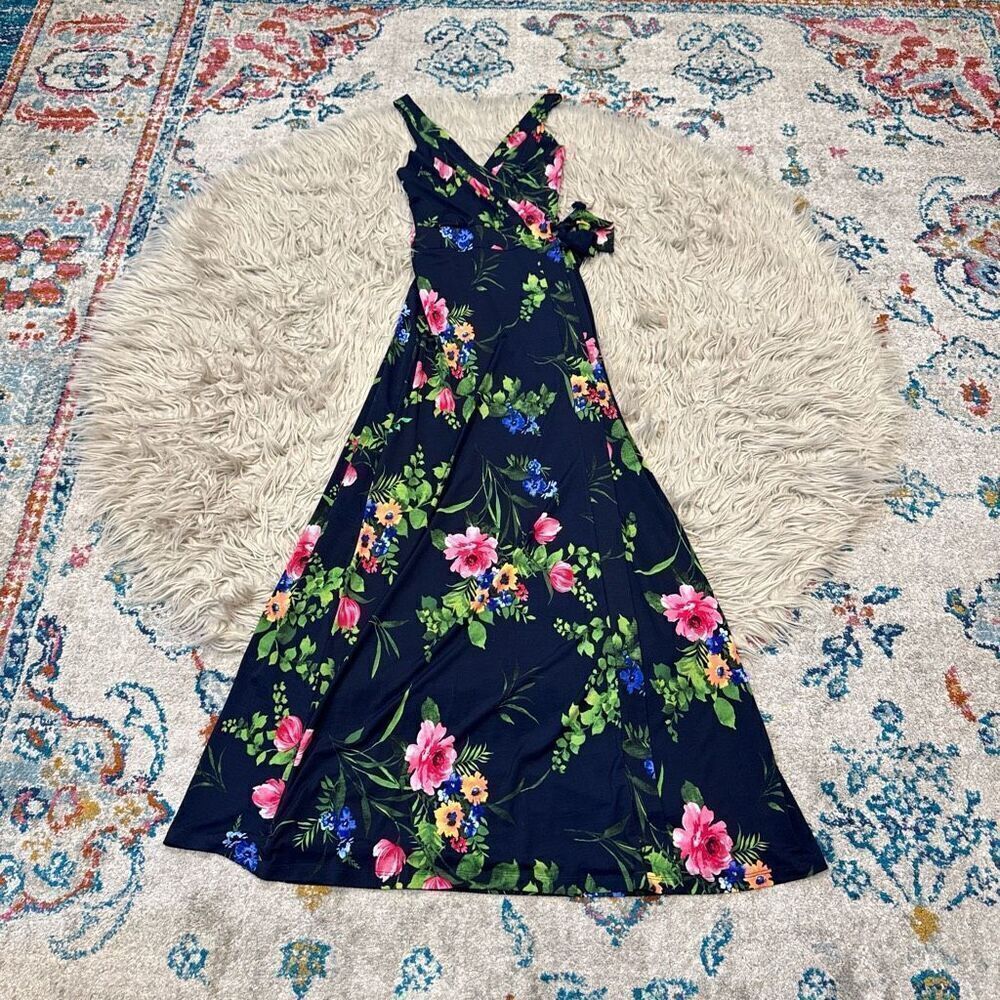 Le Lis Floral Tropical Navy Wrap Maxi Dress Size medium